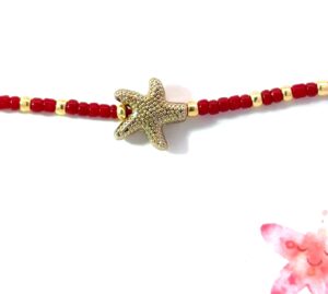 life is a beach wish bracelet starfish red color and goldtone string bracelet