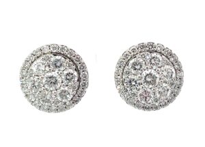 14kt white gold diamond halo cluster earring tw 2.00cts SI1 clarity, near colorless G