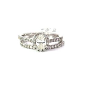 14kt white gold diamond halo oval bridal set C tw 0.50ct tw 1.00cts SI, near colorless H/I