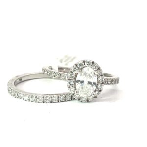14kt white gold diamond oval halo bridal set C tw 3/4ct tw 1.68cts SI, G/H