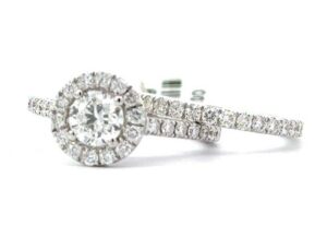 14kt white gold diamond halo round bridal set C tw 0.75cts tw 1.68cts SI, H