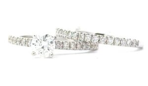 14kt white gold diamond bridal set with hidden halo C tw 1/2ct tw 1.00cts SI, G/H