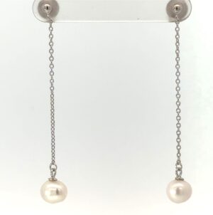 Sterling Silver rhodium plated freshwater pearl dangle earring