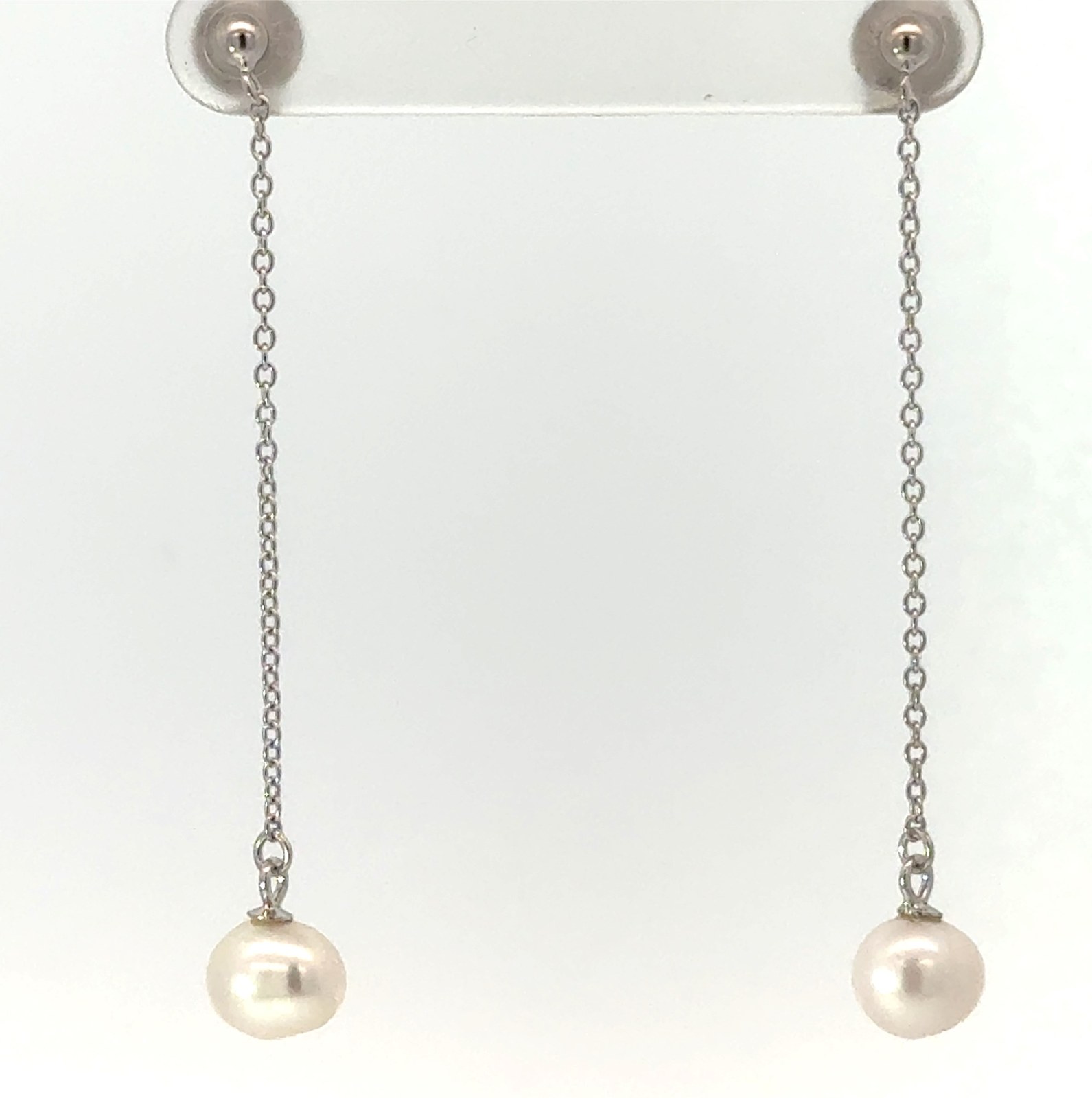 Sterling Silver rhodium plated freshwater pearl dangle earring