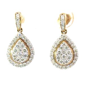 14kt yellow gold dangle pear shape fashion earrings tw 1.00cts VS2,G