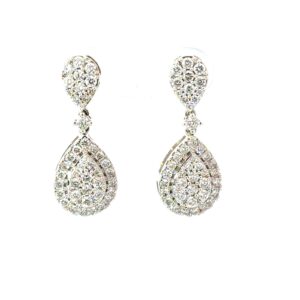 14kt white gold diamond cluster pear shape dangle earrings tw 1.50cts VS2, G