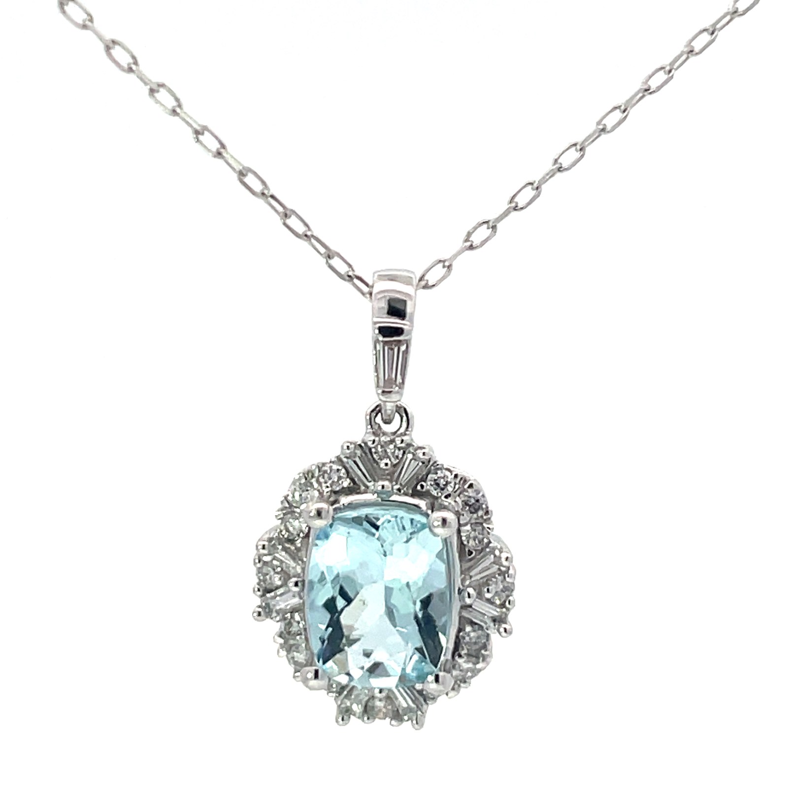 XNG .jpg 10kt white gold diamod and genuine aquamarine art deco pendant D tw 025cts A tw 1.47cts