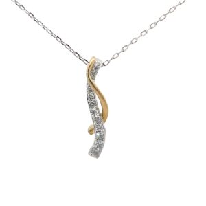 10kt two tone diamond bar necklace D tw 1/4ct on 18" link chain SI2/I1, near colorless I color