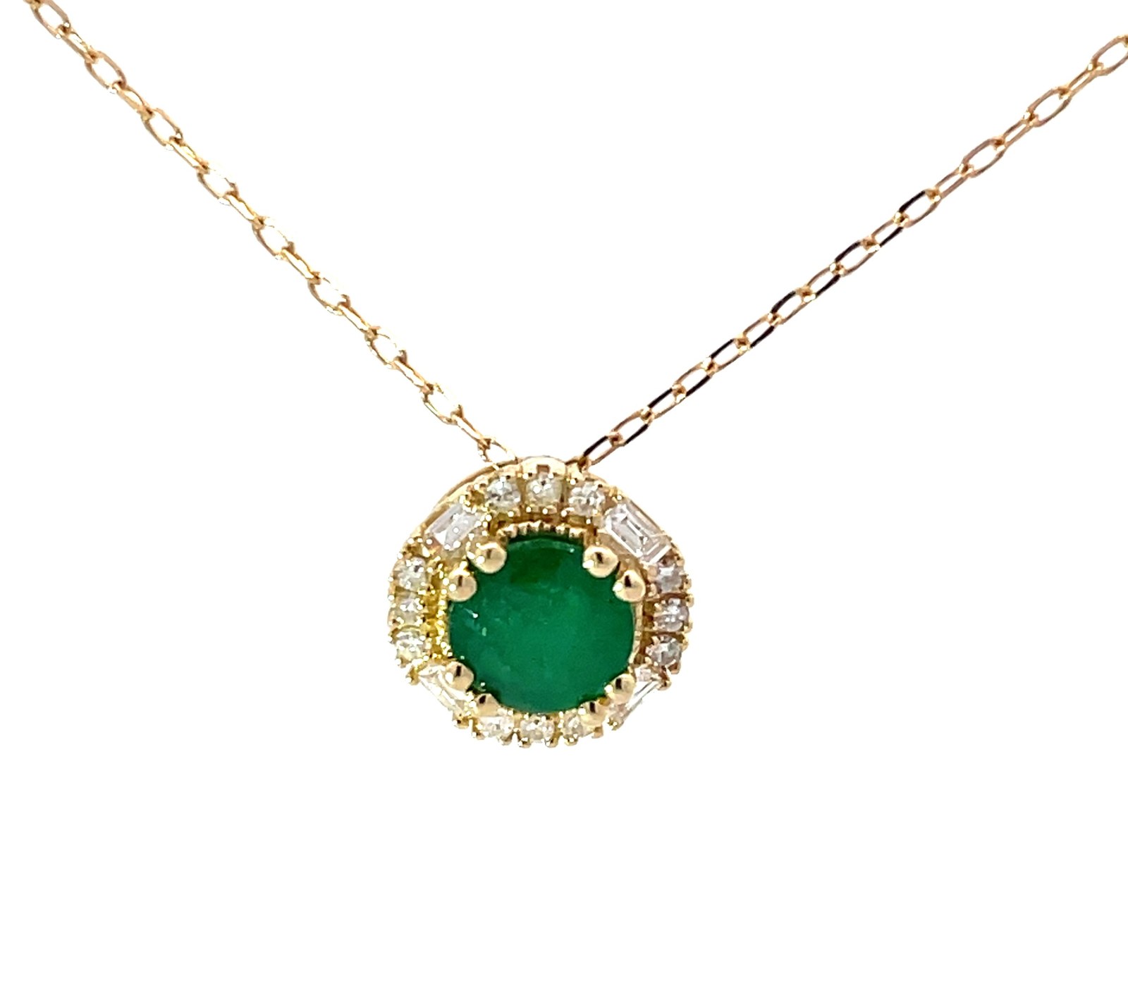 14kt yellow gold diamond and genuine emerald art deco pendant D tw 0.16cts E tw 1.00cts