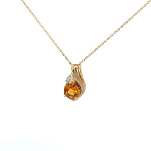 10kt yg diamond and citrine pendant on chain 1 pear shape citrine 2 rd diamonds tw 0.01pts