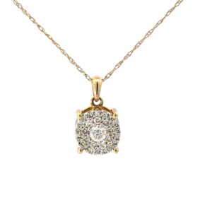 10kt two tone diamond cluster pendant on machine made rope D tw 0.33cts SI2, H/I 18"