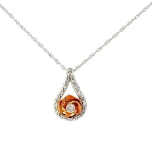 10kt two tone rose and white diamond fashion pendant tw 1/10ct SI, H 18"