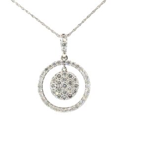 14kt white diamond double circle moveable pendant tw 3/4ct VS2, G 18"