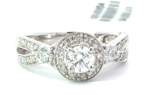 XRG 14kt white gold diamond fancy halo three stone engagement ring tw 1.00cts SI1, G/H