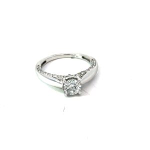 10kt white gold solitaire with fancy diamond underbezel C 0.75cts tw 1.50cts I2/I3 clarity, near colorless J color