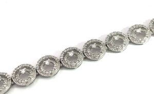 14kt white gold diamond swirl tennis bracelet D tw 1.50cts VS2/SI1, near colorless H color with foldunder safety