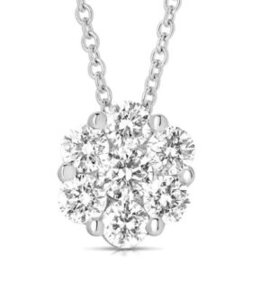 14kt white gold diamond cluster flower pendant tw 1/2ct VS2, G 18"