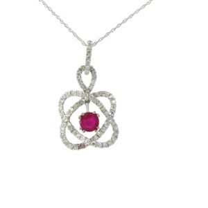 14kt white gold diamond and ruby geometric necklace R tw 0.50cts D tw 0.85cts SI, near colorless H
