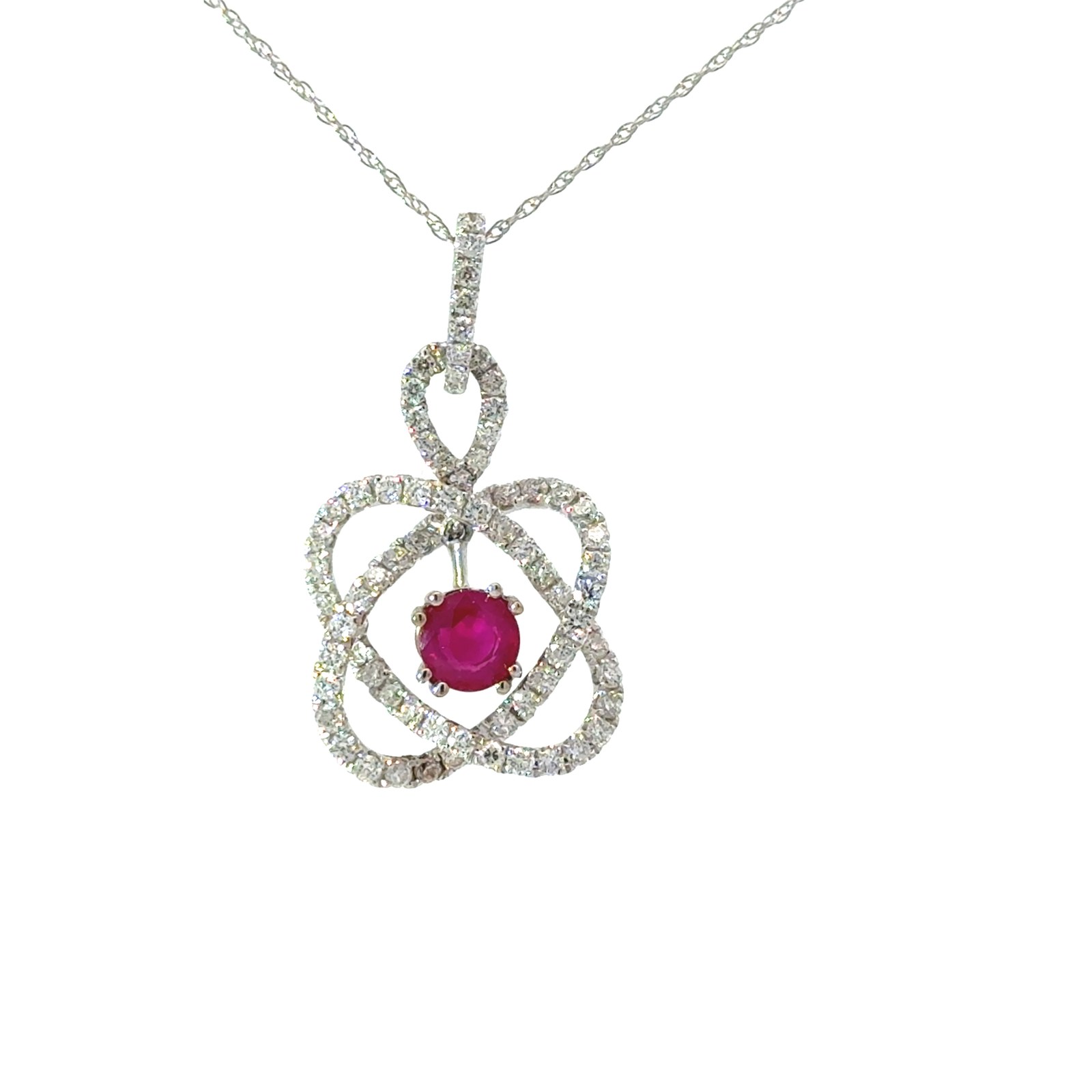 XPJ .jpg 14kt white gold diamond and ruby geometric necklace R tw 0.50cts D tw 0.85cts SI, near colorless H