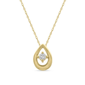 10kt yellow gold solitare pear shape open necklace D tw 0.06cts SI, H/I