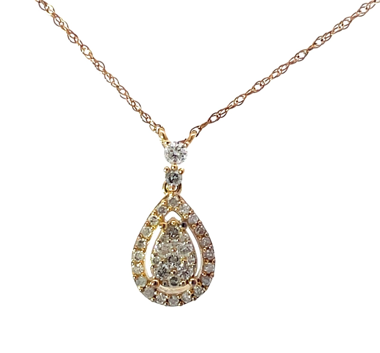 XPD 10kt yellow gold pear shape cluster dangle diamond pend D tw 0.25cts SI, I