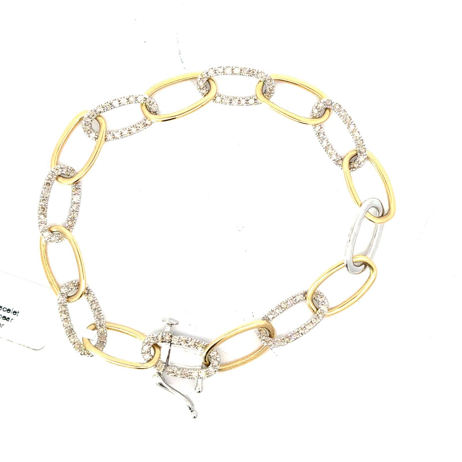 XTB .jpg 14kt two tone diamond link bracelet D tw 1.50cts SI, near colorless J/K color 7.5"