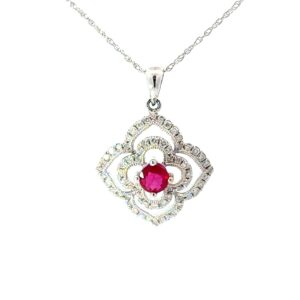 14kt white gold ruby and diamond fashion double row pend D tw 0.28cts R tw 0.50cts SI, H