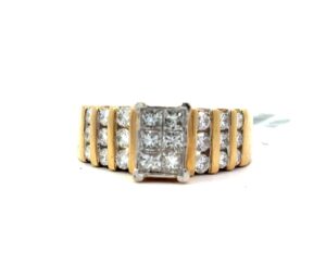 14kt yellow gold diamond cluster channel engagement ring tw 1.50cts SI, H/I