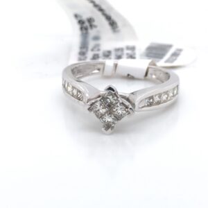 14kt white gold diamond princess cut cluster SI, H/I invisibly set eng ring tw0.74cts C tw 0.45cts