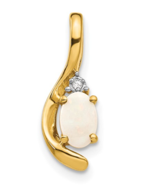 14kt yellow gold 6x4 Oval October/Opal and Diamond on machine made rope chain with spring ring