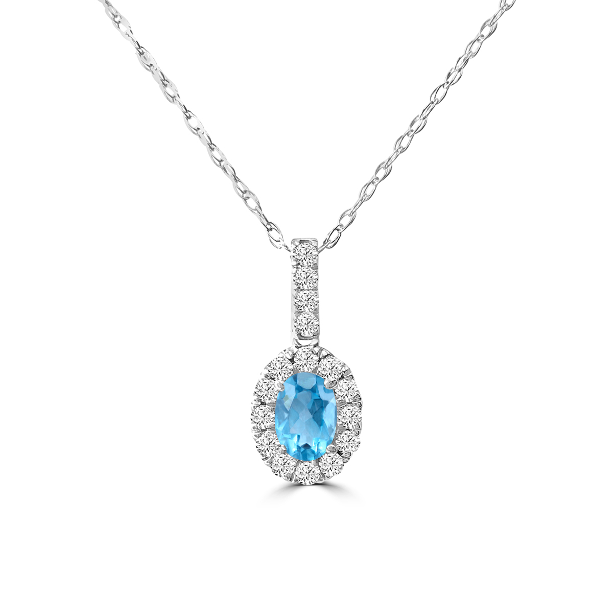 XMPBTV .jpg 14kt white gold diamond and genuine blue topaz oval halo pendant D tw 0.25cts T tw 0.58cts