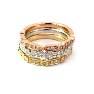 14kt tri colored tripple diamond band set D tw 0.39cts SI clarity, near colorless I color