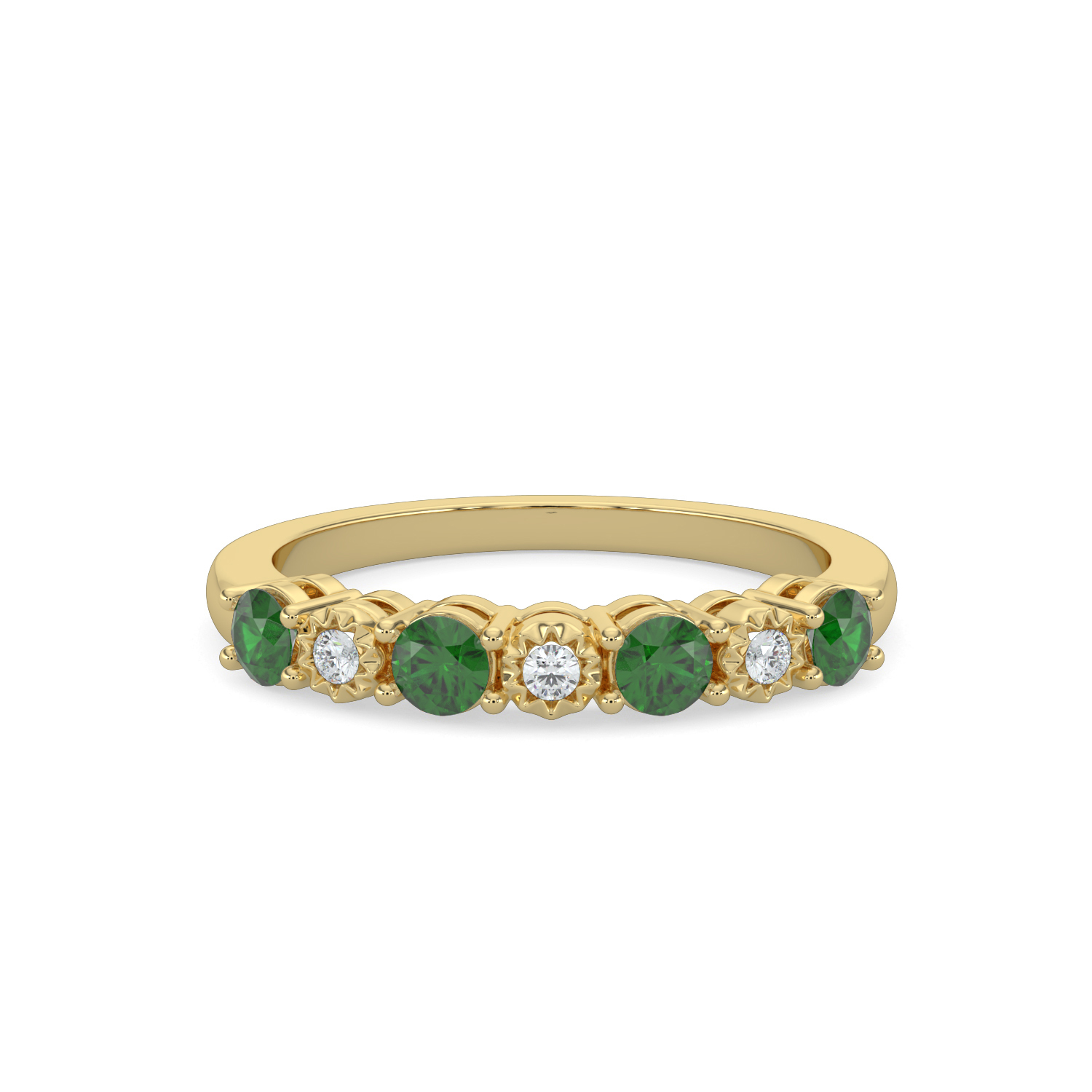 XMRV EM .jpg 14kt yellow gold genuine emerald and diamond band D tw 0.04 E tw 0.48cts I1 clarity, I color