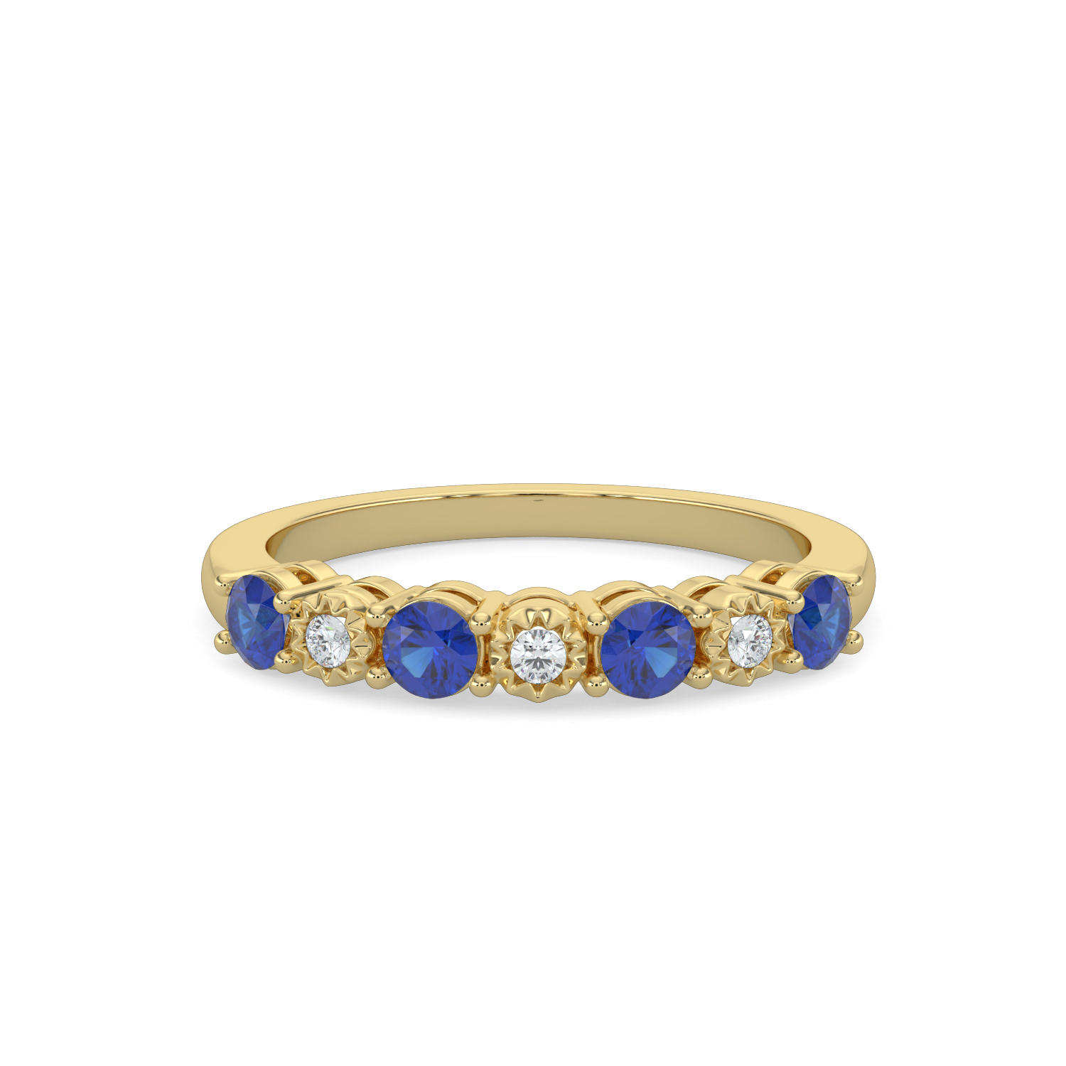14kt yellow gold diamond and genuine sapphire band D tw 0.04 S tw 0.48cts I1 clarity, near colorless I color