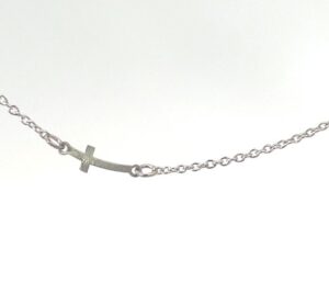 Sterling Silver rhodium personalzied plated brushed side ways cross necklace