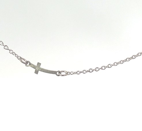 XNASS .jpg Sterling Silver rhodium personalzied plated brushed side ways cross necklace