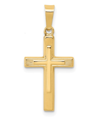 14kt yellow gold polished engine turn cross charm