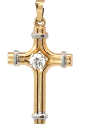 14kt two tone gold diamond cross charm D tw 0.28cts SI clarity, near colorless H color