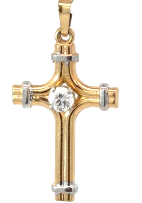 XR .png 14kt two tone gold diamond cross charm D tw 0.28cts SI clarity, near colorless H color