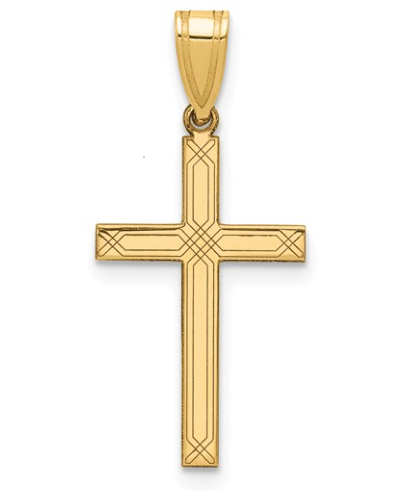 14kt yellow gold line cross charm