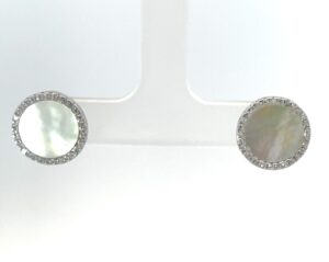 Stering Silver mother pearl and cz round disc earring