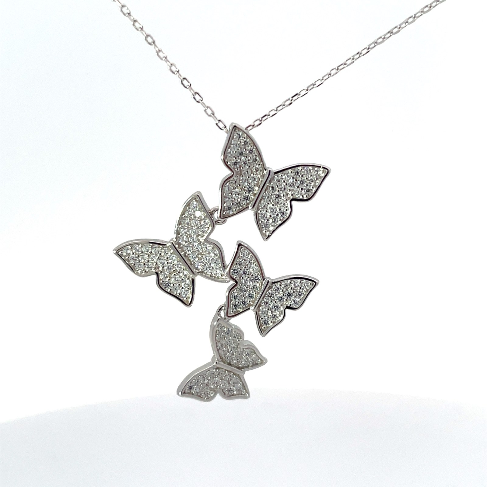 YN .jpg Sterling Silver cubic zirconia multi butterfly moveable pendant on adjustable chain