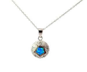 SS SAND DOLLAR CHARM WITH CREATED BLUE OPAL on 1.3mm cable chain 18"