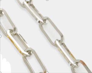 Rhodium plated 18" paperclip chain necklace with octagon clip.
