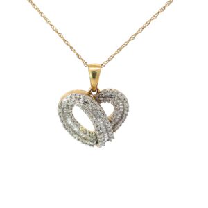 14KT 2TONE DIAMOND HEART 18" CHAIN 3.9 GR 78 RD/BAGUETTE DIAM. T/W 1.0 CT