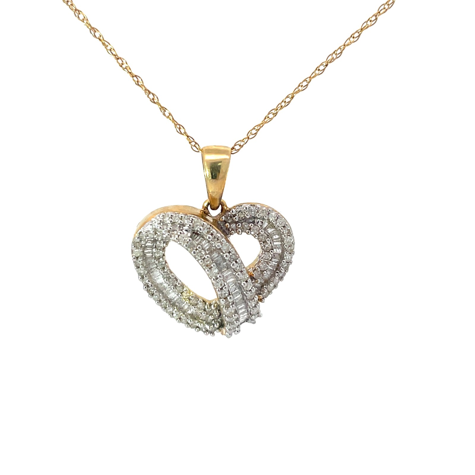 bagheart 14KT 2TONE DIAMOND HEART 18" CHAIN 3.9 GR 78 RD/BAGUETTE DIAM. T/W 1.0 CT