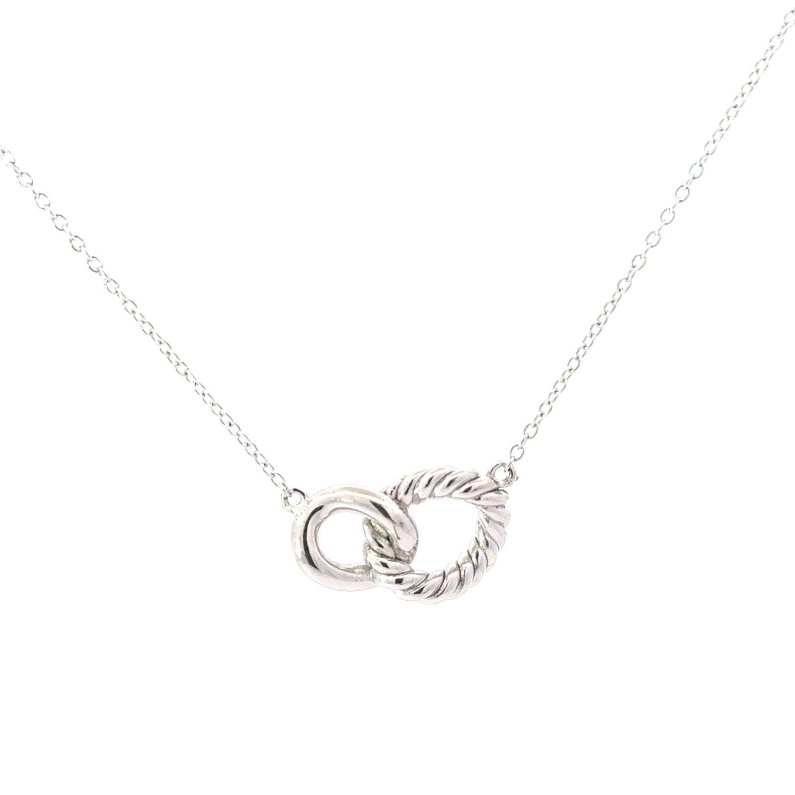 Sterling Silver shiny and cable infinity necklace rhod plated on adjust chain