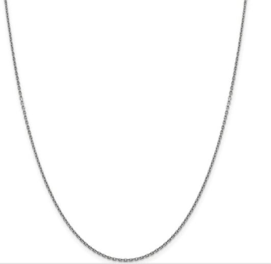 cable. .jpg 14kt white gold 1.20mm cable chain with claw catch closure 18"