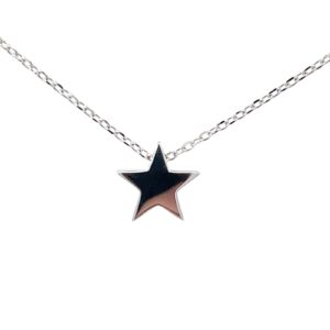 Sterling Silver shiny star single slide necklace on adju chain rhod plated