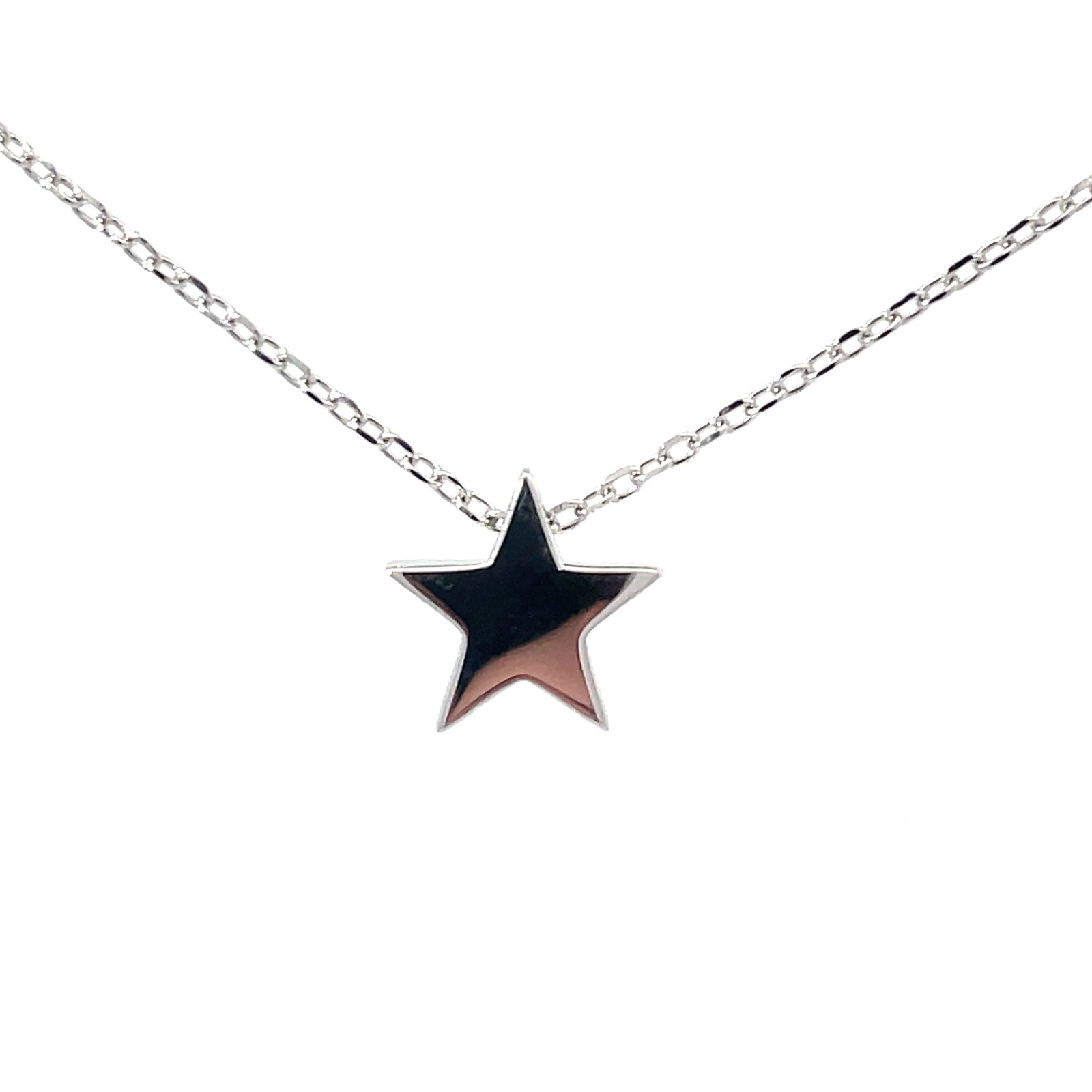 Sterling Silver shiny star single slide necklace on adju chain rhod plated